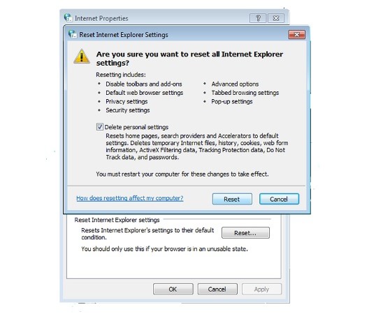 Delete Personal Settings for PlayTopus removal in Internet Explorer